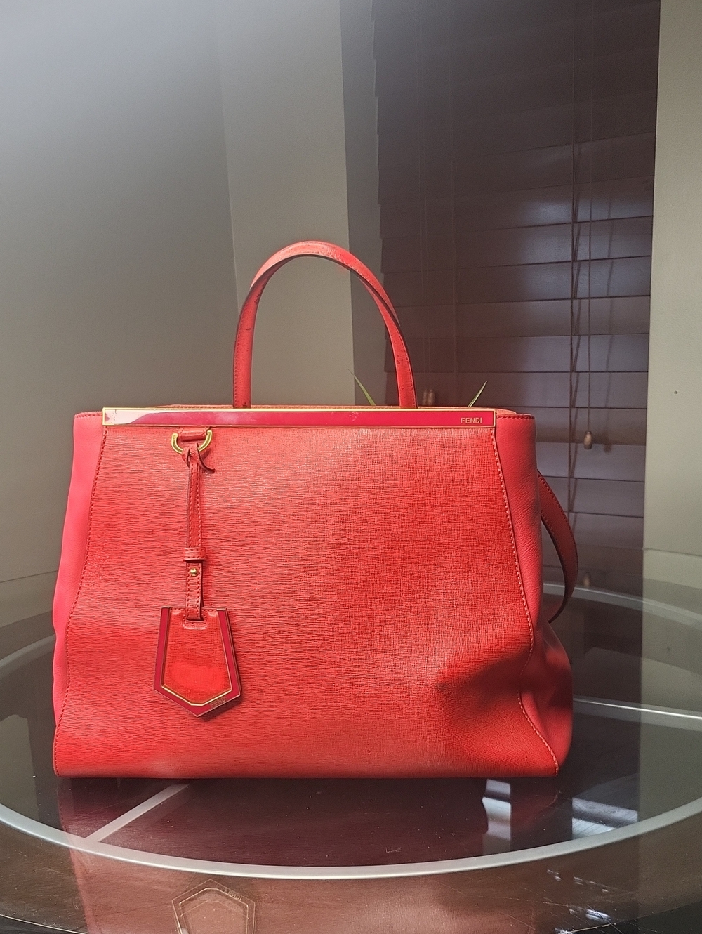 Fendi Red Leather Top-Handle Satchel with Gold Trim